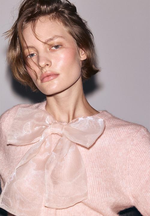 H&M - Bow-detail knitted cardigan - light pink