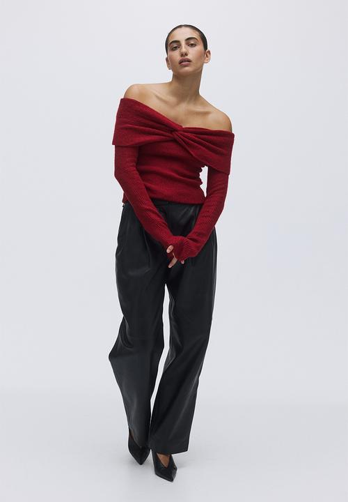 Off-the-shoulder jumper - dark red - 1310812001