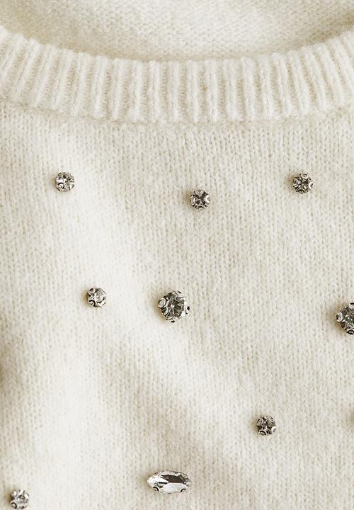 H&M - Rhinestone-embellished fine-knit top - white