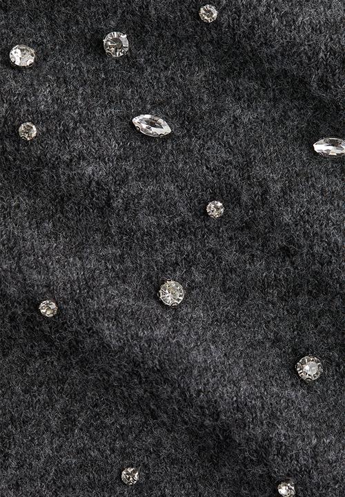 H&M - Rhinestone-embellished fine-knit top - dark grey marl