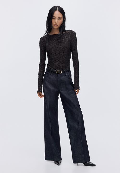 H&M - Lace-look jersey top - dark brown