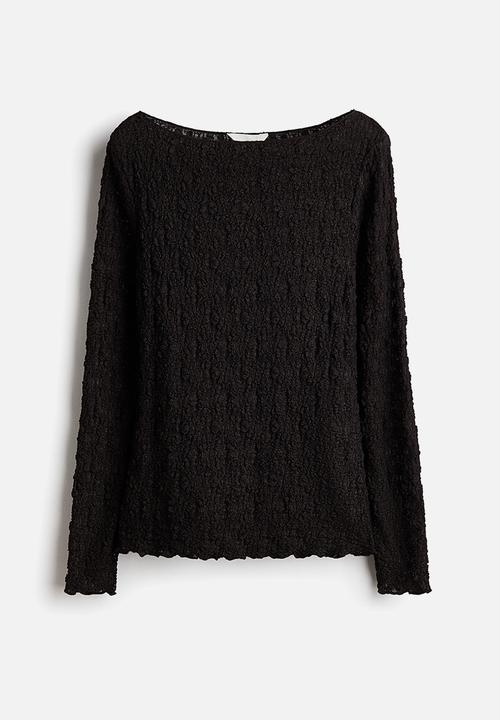 H&M - Lace-look jersey top - dark brown