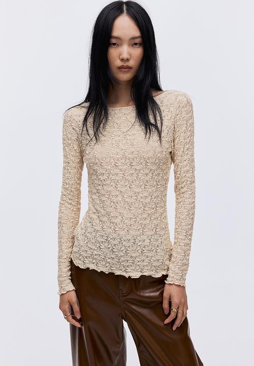 H&M - Lace-look jersey top - light beige
