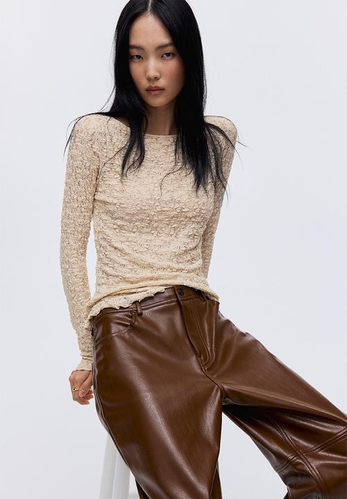 H&M - Lace-look jersey top - light beige