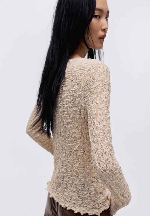 H&M - Lace-look jersey top - light beige