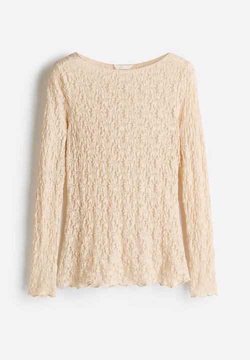 H&M - Lace-look jersey top - light beige
