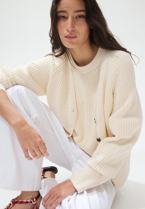 Rib-knit cardigan - cream - 1335847002