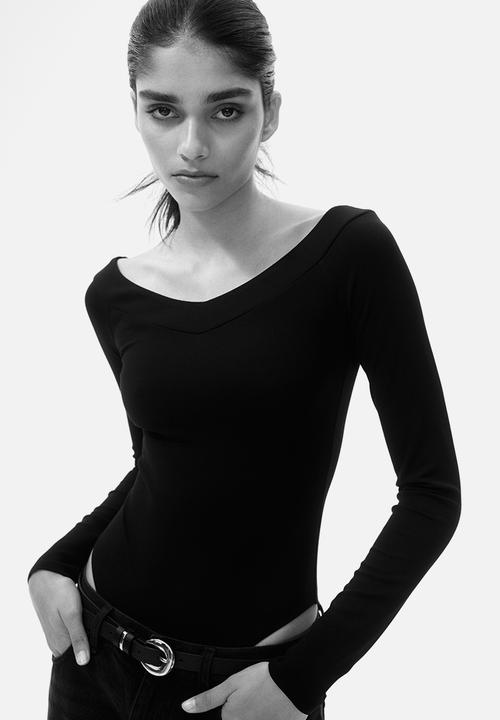 Off-the-shoulder ponte di roma body - black