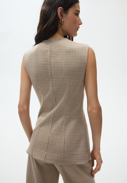 H&M - Jacquard-jersey waistcoat - beige/checked