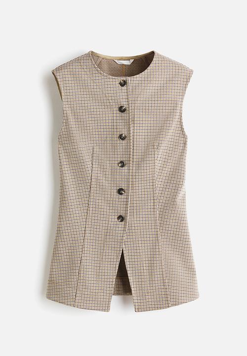 H&M - Jacquard-jersey waistcoat - beige/checked