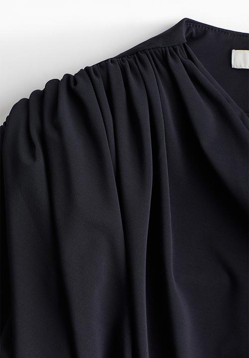H&M - Draped shoulder-pad dress - navy blue
