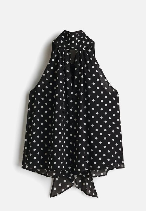 Scarf-collar top - black/spotted - 1315389006