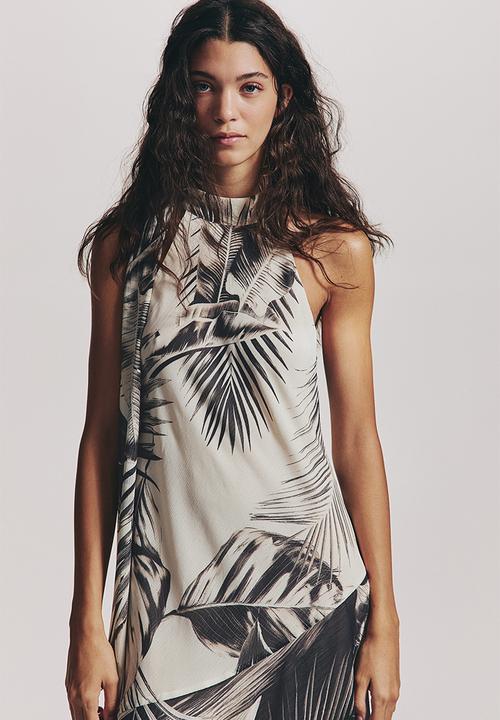 H&M - Scarf-detail dress - cream/patterned