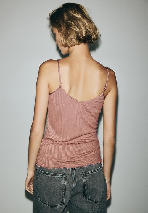 H&M - Lace-trimmed strappy top - dark dusty pink