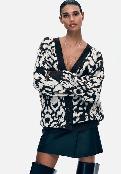 H&M - Jacquard-knit cardigan - dark brown/leopard print