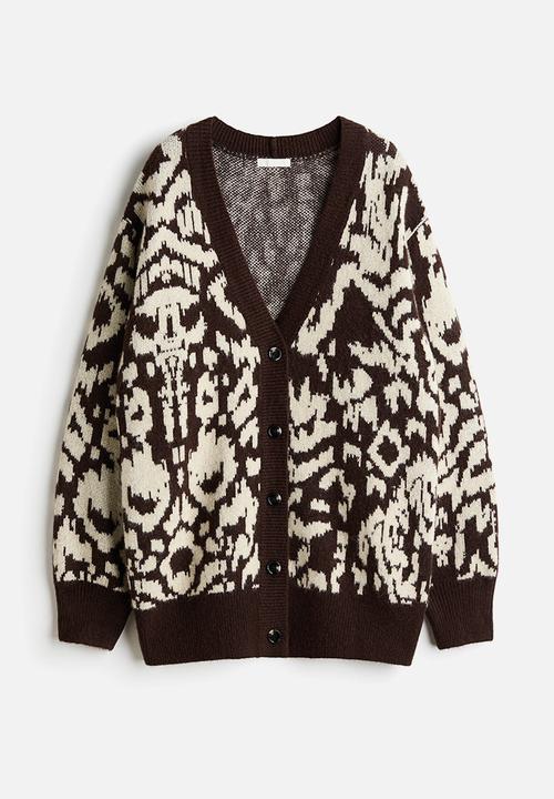 Jacquard-knit cardigan - dark brown/leopard print - 1335031001