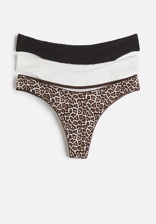 3-Pack cotton thong briefs - dark brown/leopard print
