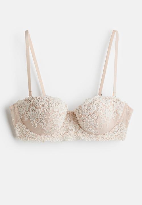 H&M - Padded lace balconette bra - light beige/white