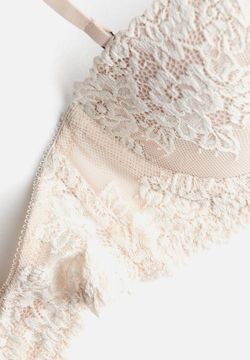 H&M - Padded lace balconette bra - light beige/white