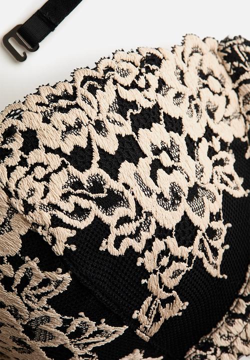 H&M - Padded lace balconette bra - black/cream