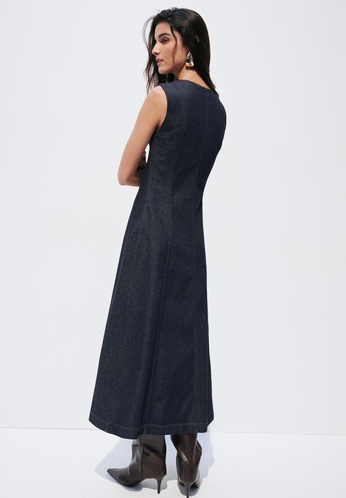 H&M - Button-front denim dress - dark denim blue