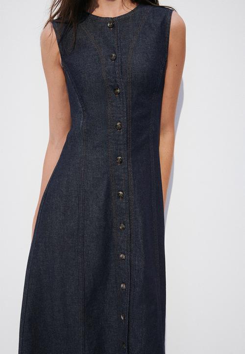 H&M - Button-front denim dress - dark denim blue