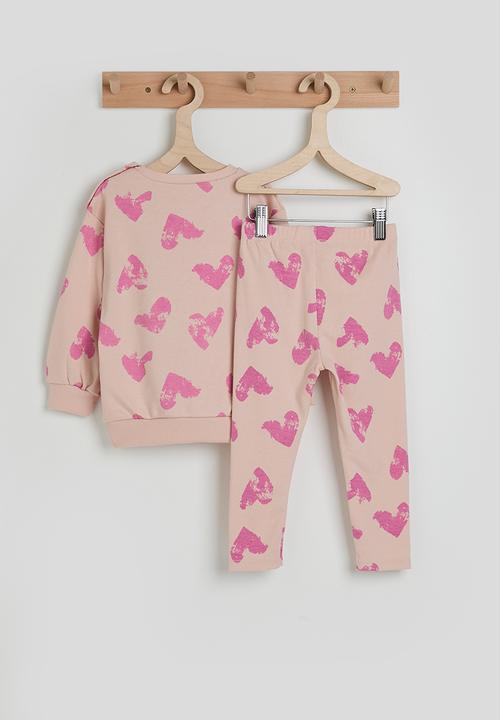 Pop Candy - Heart aop sweatshirt with ribbed leggings - pink