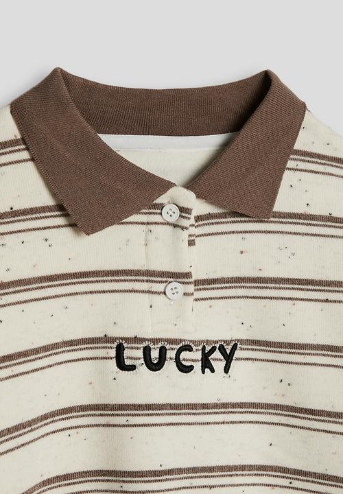 Pop Candy - Rugby jersey-style sweatshirt - cream/brown stripes
