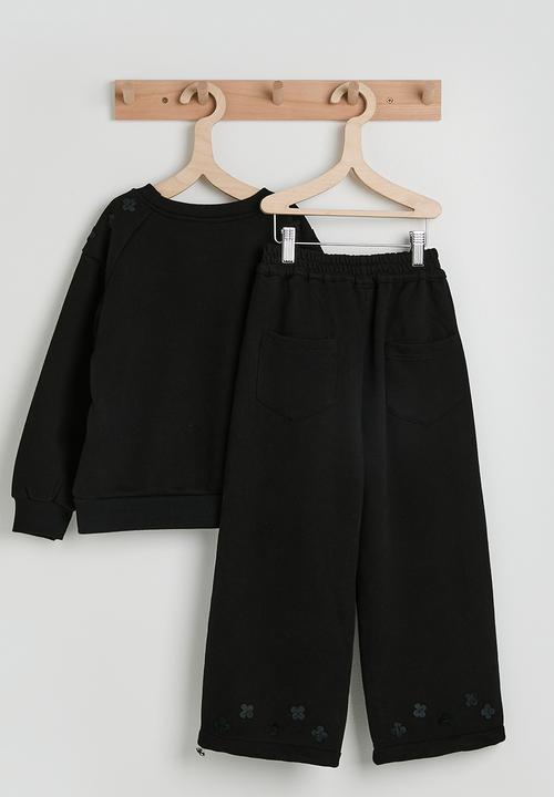 Pop Candy - Floral applique detail sweatshirt with drawstring sweatpants - black