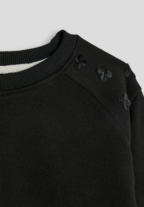 Pop Candy - Floral applique detail sweatshirt with drawstring sweatpants - black