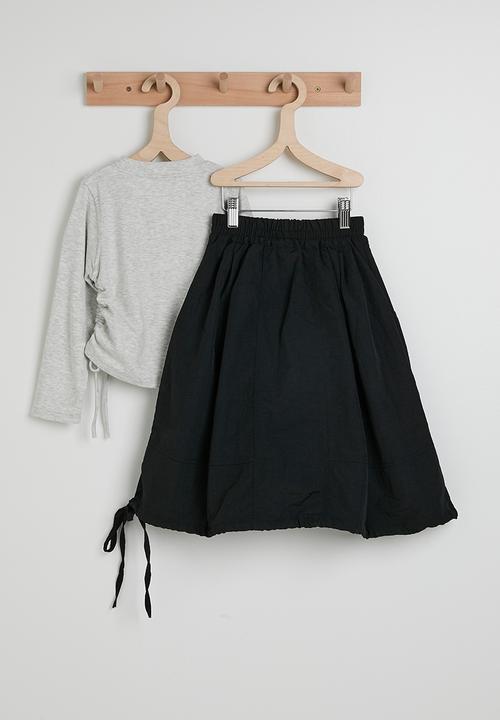 Pop Candy - Drawstring top & midi skirt - ice heather/black