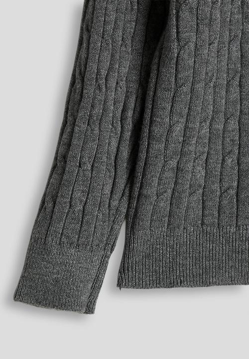 Pop Candy - Cable knit bear embroidered cardigan - cool grey