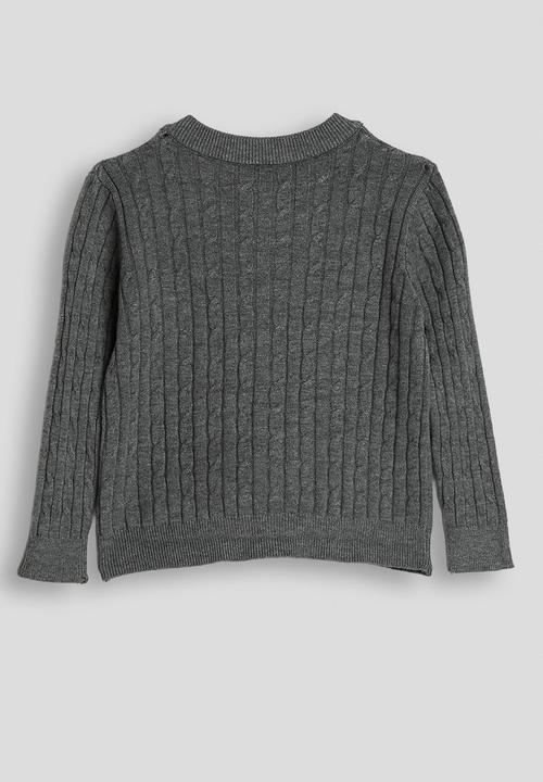 Pop Candy - Cable knit bear embroidered cardigan - cool grey
