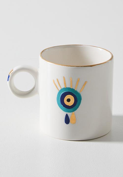 Urchin Art - Mari Mug Evil Eye Set of 4 - white