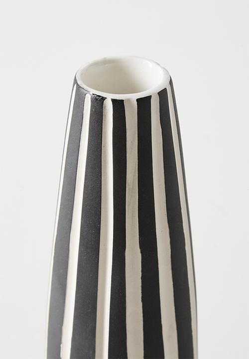 Urchin Art - Mini Figurine Vase Black Matt - Carved Stripes