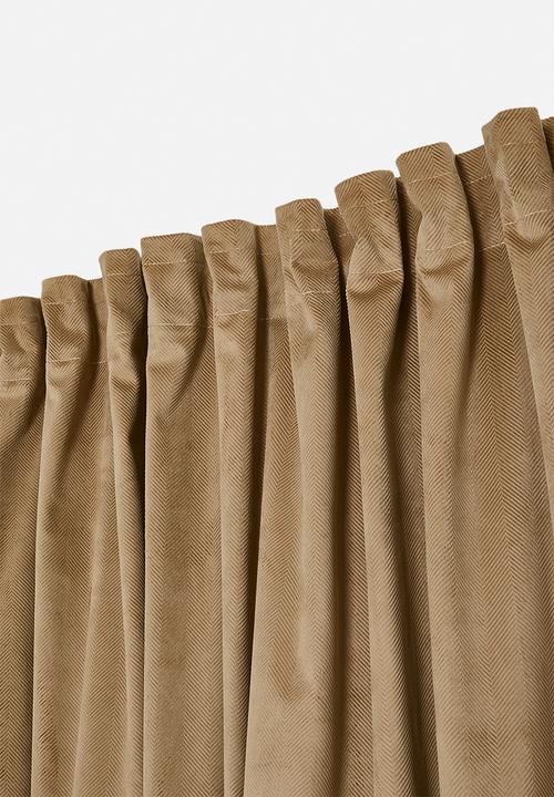 Sixth Floor - Herringbone Velvet Selflined Curtain Taped - Sand