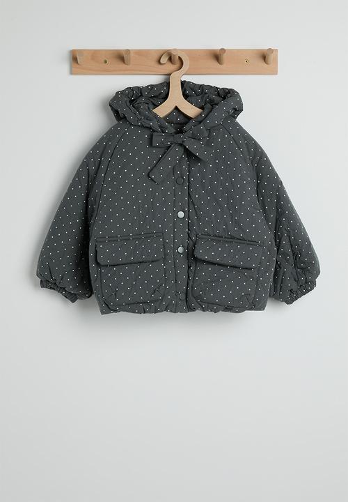 Hooded neck tie jacket - dark grey/aop