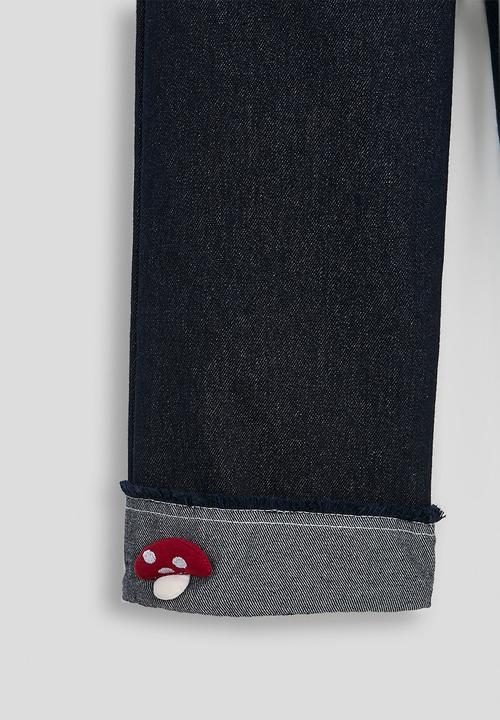 Pop Candy - Turn-up cuff jeans with applique mushrooms - navy