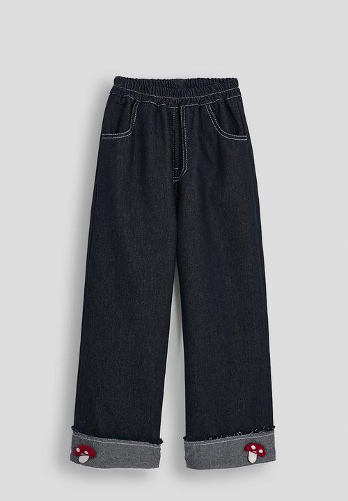 Pop Candy - Turn-up cuff jeans with applique mushrooms - navy