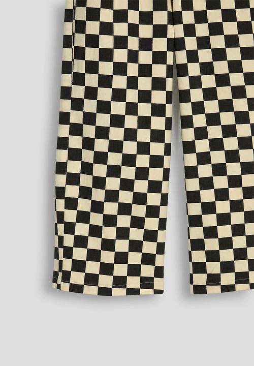 Pop Candy - Button tab wide leg jeans - black checkerboard/beige