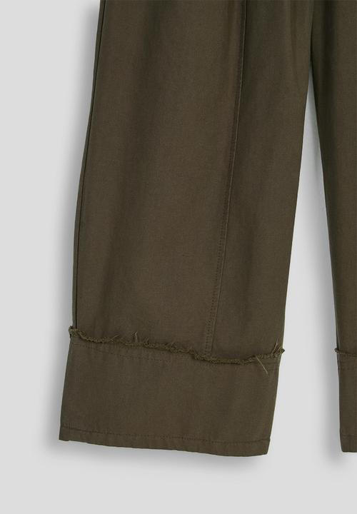 Pop Candy - Frayed edged cuff wide leg pants - java brown
