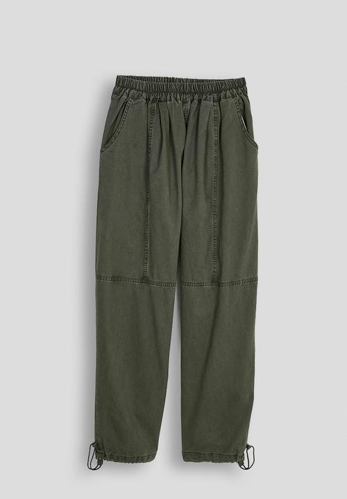Pop Candy - Panelled wide-leg pants with drawstring hem - khaki olive