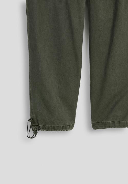 Pop Candy - Panelled wide-leg pants with drawstring hem - khaki olive