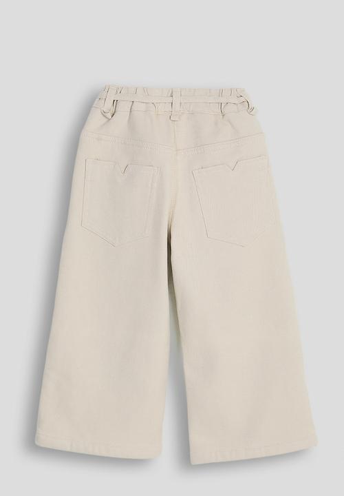 Pop Candy - Wide leg denim jeans with tie - oatmeal