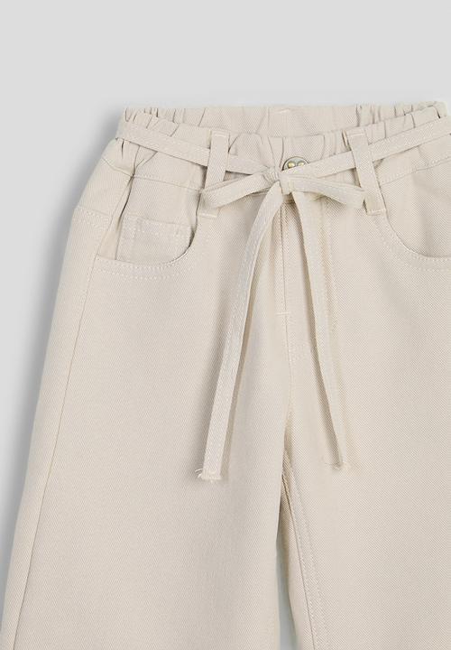 Pop Candy - Wide leg denim jeans with tie - oatmeal