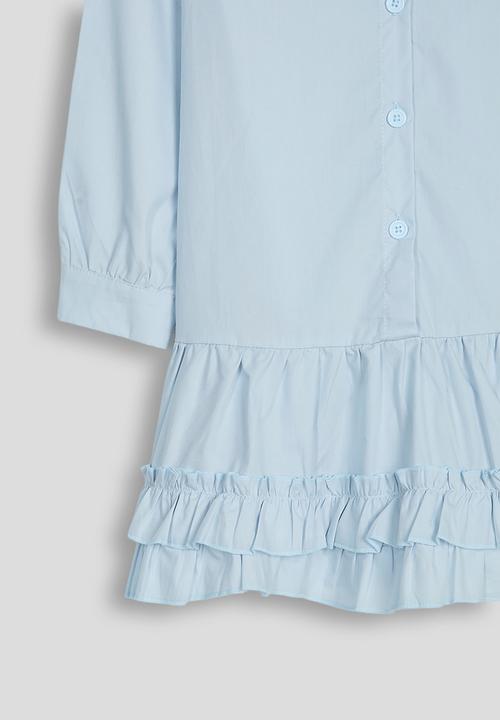 Pop Candy - Basic collar shirt dress with frilled hem - light blue