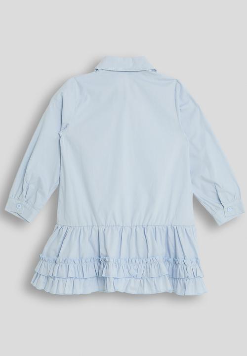 Pop Candy - Basic collar shirt dress with frilled hem - light blue