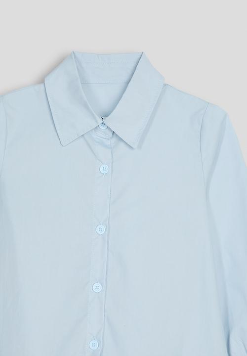 Pop Candy - Basic collar shirt dress with frilled hem - light blue