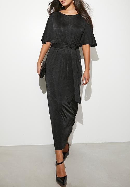 VELVET - Statement drape maxi kaftan dress- black