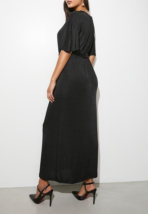VELVET - Statement drape maxi kaftan dress- black